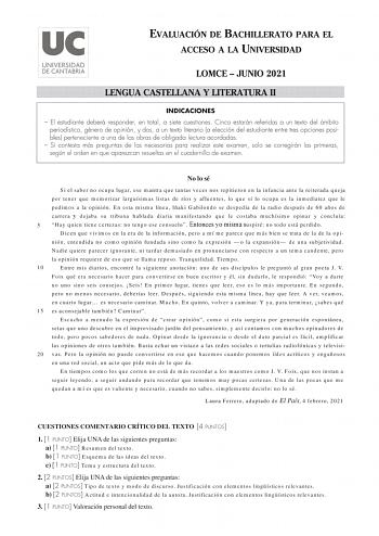 Examen de Lengua Castellana y Literatura (EBAU de 2021)