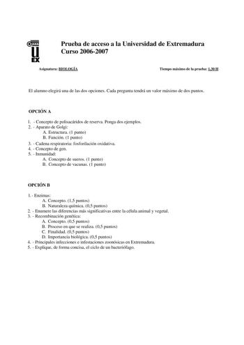 Examen de Biología (selectividad de 2007)