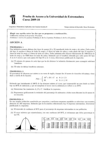 Examen de Matemáticas Aplicadas a las Ciencias Sociales (PAU de 2010)