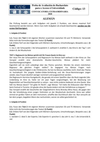 Examen de Alemán (ABAU de 2020)