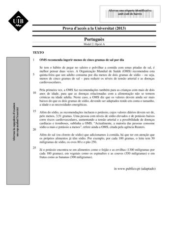 Examen de Portugués (PAU de 2013)