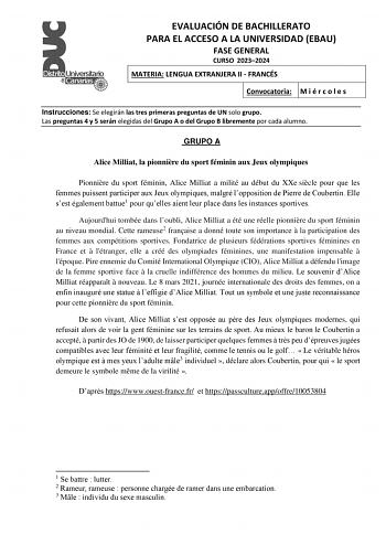 Examen de Francés (EBAU de 2024)