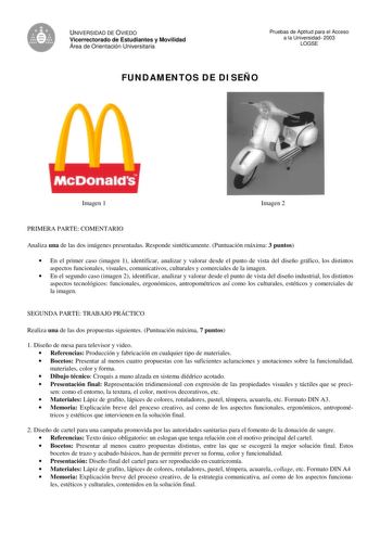 Examen de Diseño (selectividad de 2003)
