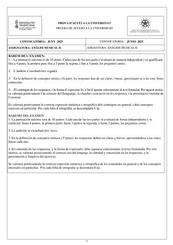 Examen de Análisis Musical (PAU de 2025)