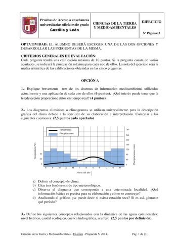 Examen de Ciencias de la Tierra y Medioambientales (PAU de 2014)