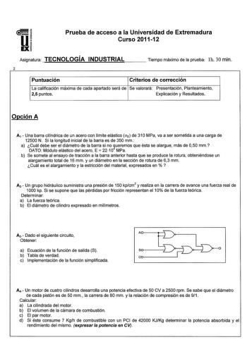 Examen de Tecnología Industrial (PAU de 2012)