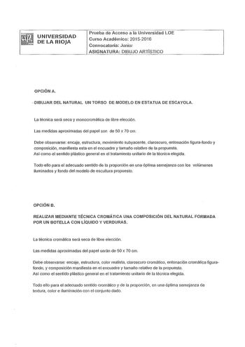 Examen de Dibujo Artístico II (PAU de 2016)