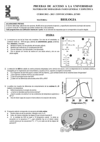 Examen de Biología (PAU de 2013)