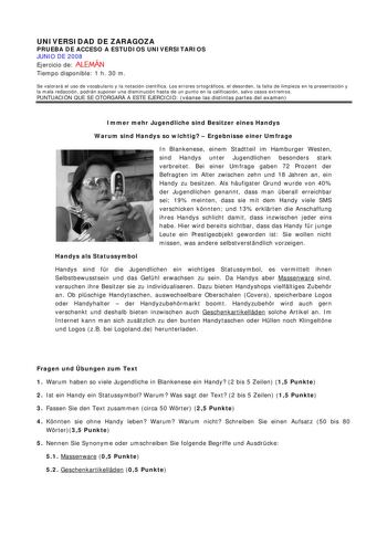 Examen de Alemán (selectividad de 2008)