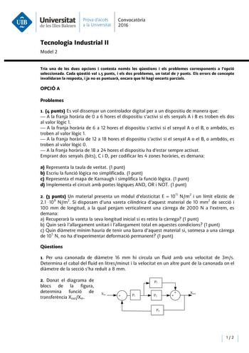 Examen de Tecnología Industrial (PAU de 2016)