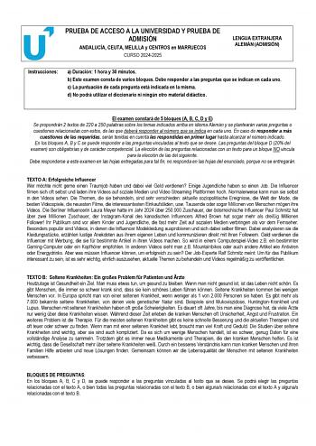 Examen de Alemán (PEvAU de 2025)