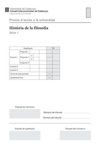 Examen de Historia de la Filosofía (PAU de 2020)