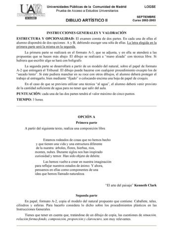 Examen de Dibujo Artístico II (selectividad de 2003)