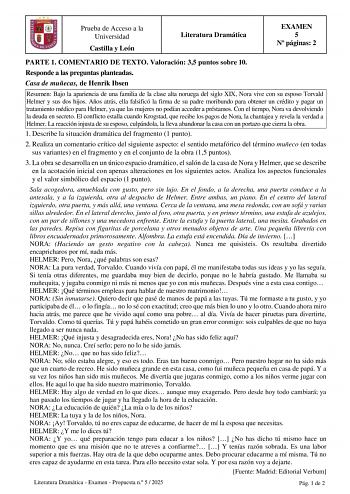 Examen de Literatura Dramática (EBAU de 2025)