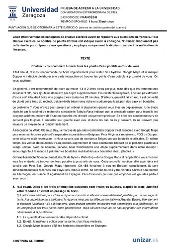Examen de Francés (EvAU de 2025)