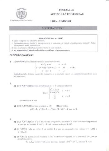 Examen de Matemáticas II (PAU de 2011)