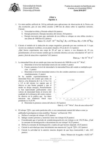 Examen de Física (EBAU de 2017)