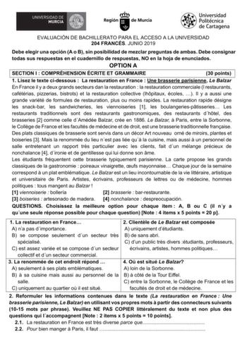 Examen de Francés (EBAU de 2019)