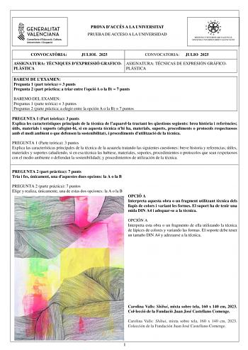 Examen de Técnicas de Expresión Gráfico Plástica (PAU de 2025)