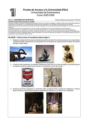 Fundamentos Artísticos – EBAU Extremadura (2026)