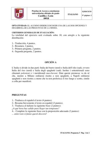 Examen de Italiano (PAU de 2012)