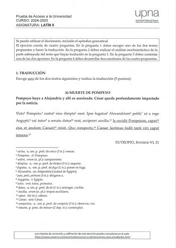 Examen de Latín II (EvAU de 2025)