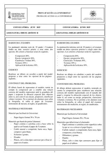 Examen de Dibujo Artístico II (PAU de 2025)