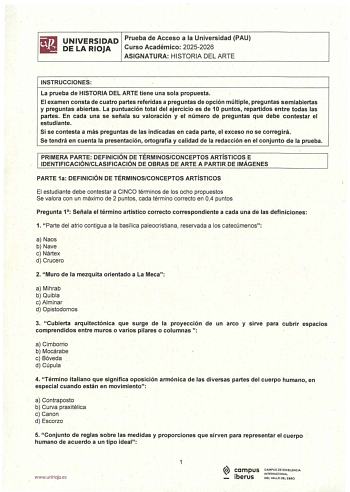 Historia del Arte – EBAU La Rioja (2026)