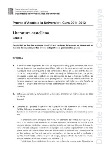 Examen de Literatura Castellana (PAU de 2012)