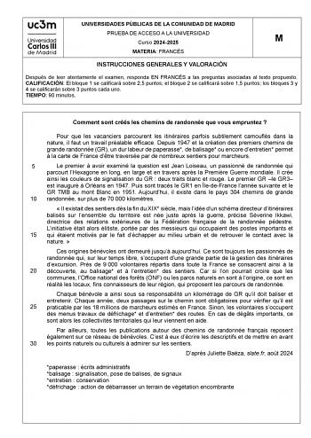 Examen de Francés (EvAU de 2025)