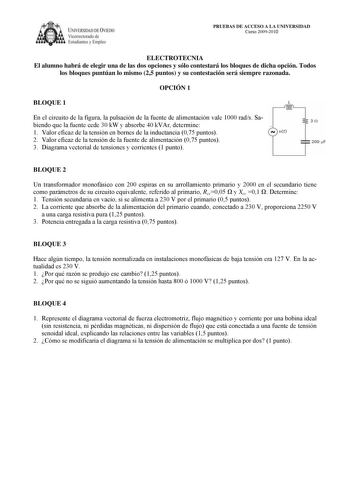 Examen de Electrotecnia (PAU de 2010)
