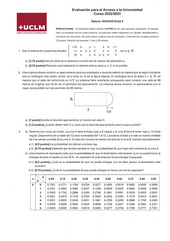 Examen de Matemáticas II (EvAU de 2023)