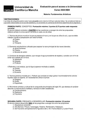 Examen de Fundamentos Artísticos (EvAU de 2024)