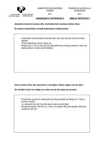 Examen de Dibujo Artístico II (PAU de 2011)