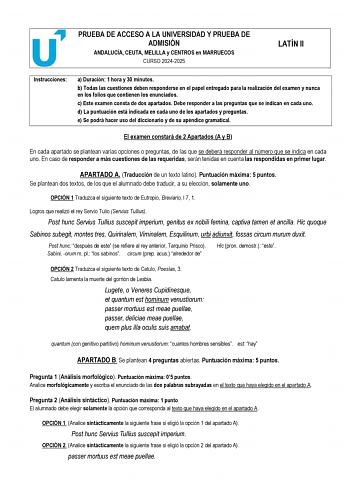 Examen de Latín II (PEvAU de 2025)