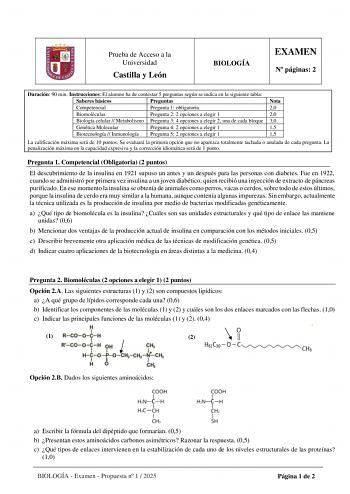 Examen de Biología (EBAU de 2025)