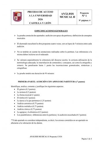 Análisis Musical – EBAU Castilla y León (2026)