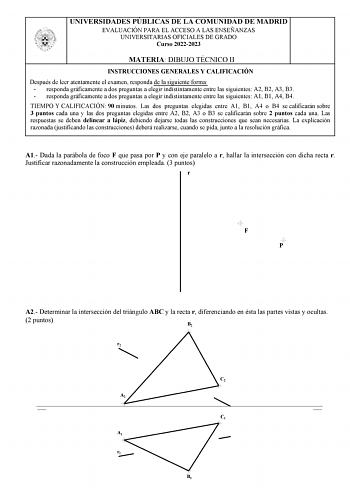 Examen de Dibujo Técnico II (EvAU de 2023)