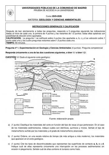 Geología y Ciencias Ambientales – EvAU Comunidad de Madrid (2026)