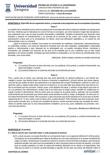 Examen de Historia de la Filosofía (EvAU de 2025)