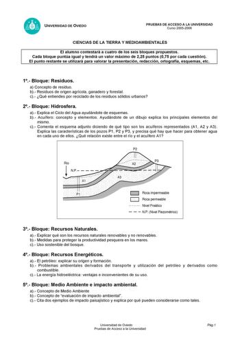 Examen de Ciencias de la Tierra y Medioambientales (selectividad de 2006)