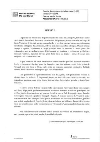 Examen de Portugués (PAU de 2011)