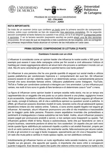 Examen de Italiano (EBAU de 2025)