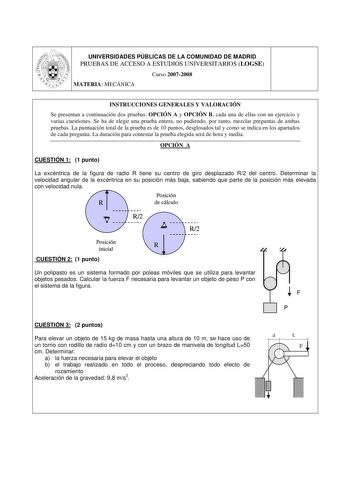 Examen de Mecánica (selectividad de 2008)