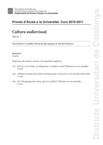 Examen de Cultura audiovisual (PAU de 2011)