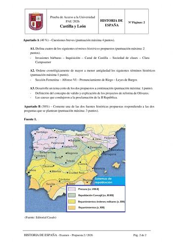 Historia de España – EBAU Castilla y León (2026)