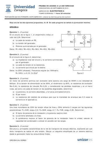 Examen de Electrotecnia (PAU de 2015)