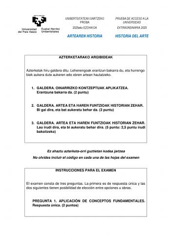 Examen de Historia del Arte (EAU de 2025)