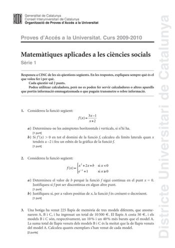 Examen de Matemáticas Aplicadas a las Ciencias Sociales (PAU de 2010)