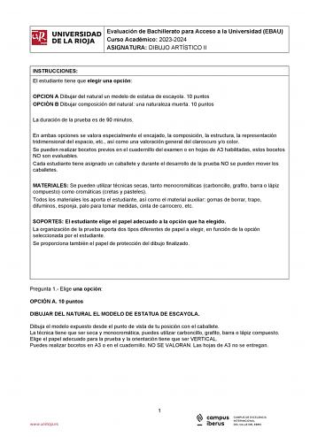 Examen de Dibujo Artístico II (EBAU de 2024)